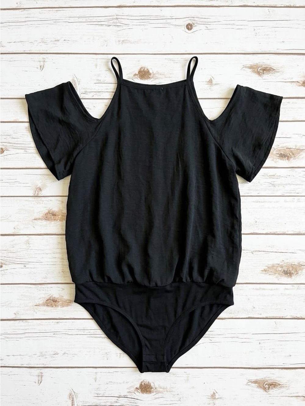 NWT Maurices Black Cold Shoulder Surplice Drape Cut Out Bodysuit Top Sz Large